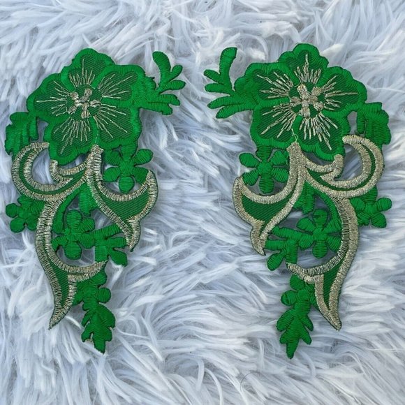 Green Embroidery Patches Iron On Patch Cratf Clothes Accessory Flower Set of 2 - Picture 8 of 8